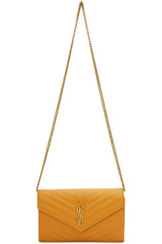 Saint Laurent: Yellow Monogramme Chain Wallet Bag 